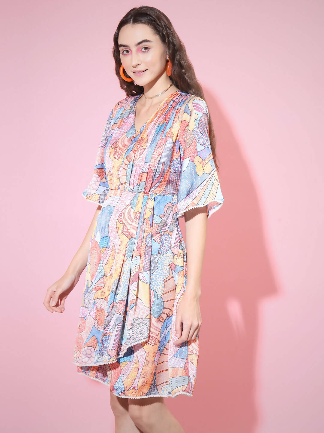 Myshka Women's Multi Abstract Printed Empire Dress