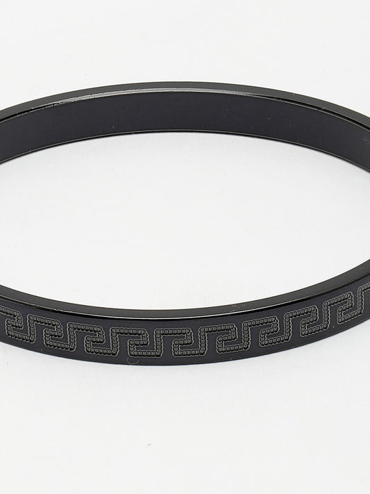 NVR Men's Black Rhodium-Plated Stainless Steel Kada Bracelet - Grab2buy