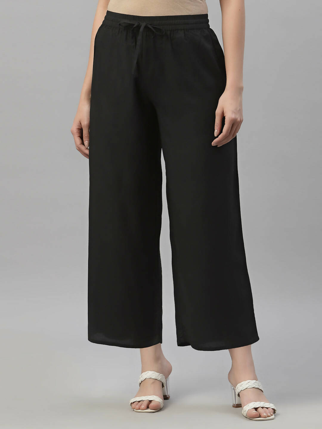 Juniper Women's Black Rayon Straight Solid Pant/Slim Pant 