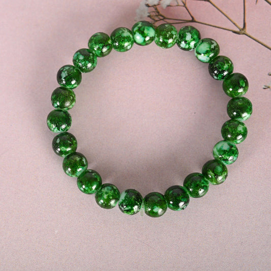 NVR Men & Women Green Marble Crystal Beaded Elasticated Bracelet | Grab2Buy