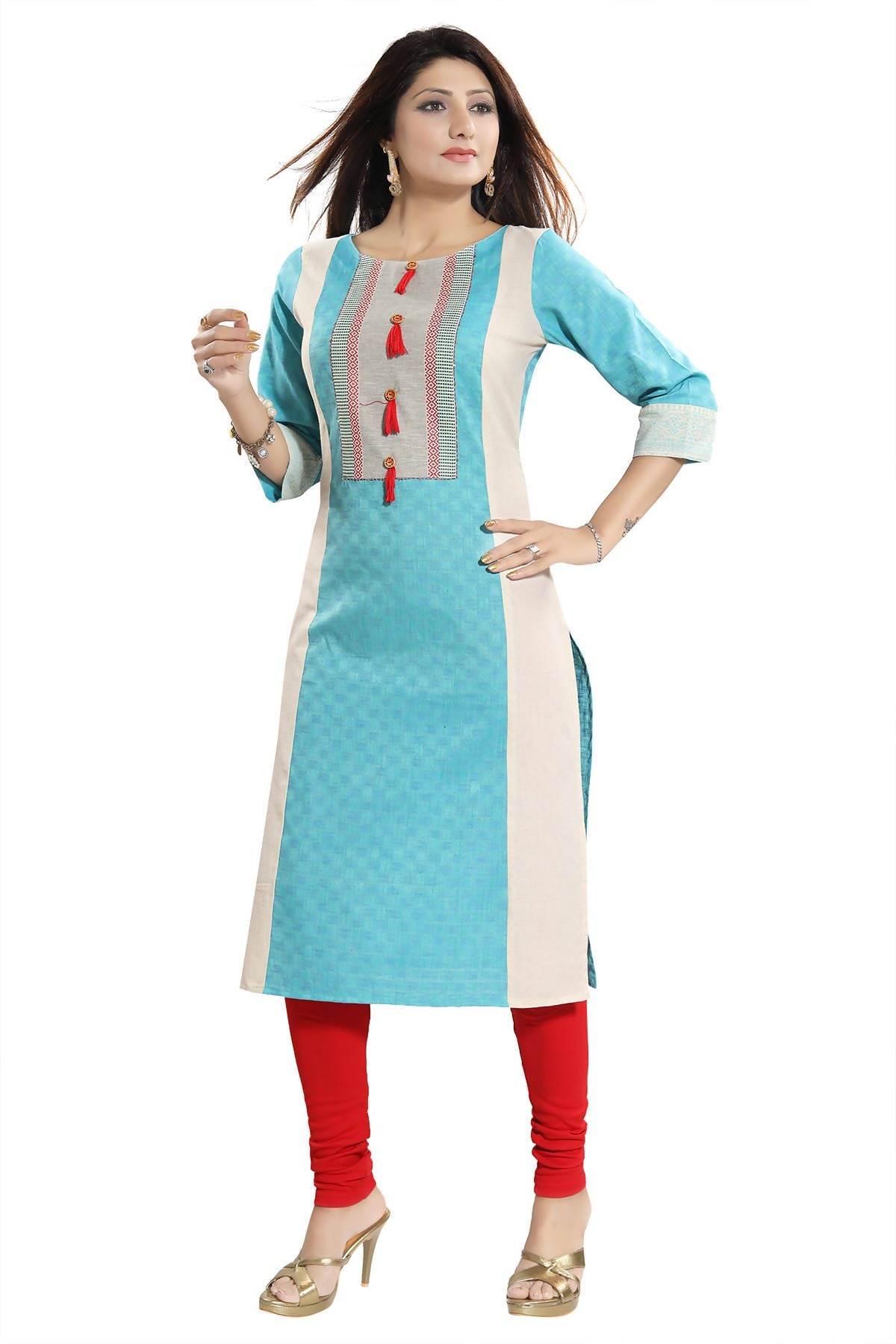 Snehal Creations Tantalising T. Blue Textured Cotton Straight Tunic