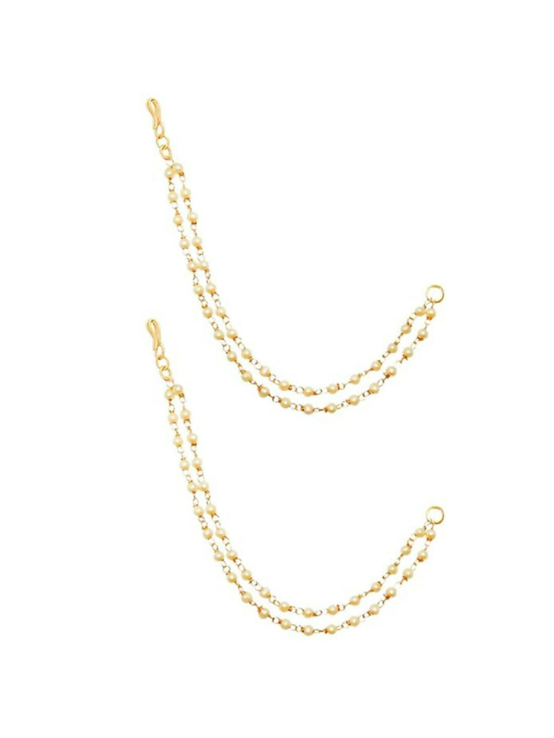 NVR Pearl Studded Classic Gold-Polished 2 Line Ear Chain Ear Cuff 