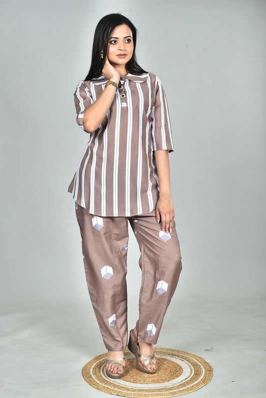 Morchari Digital Print Semi Muslin Co-Ord Set Top & Trouser-Multicolor 