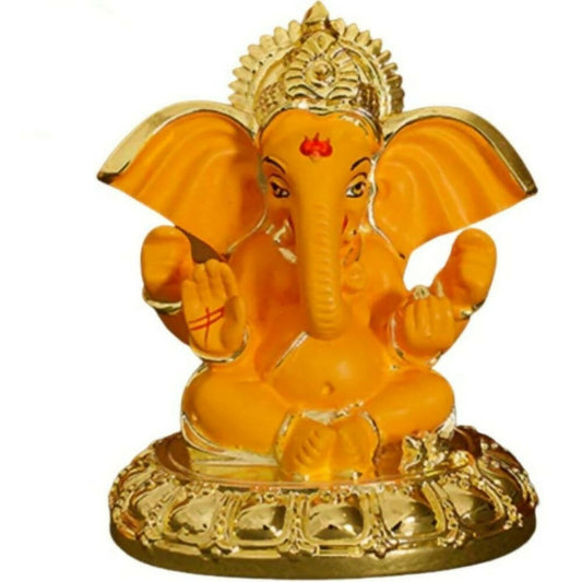 Tamas Gaj Karna Ganesh Idol | Orange & Gold | Brass Pooja Decor 