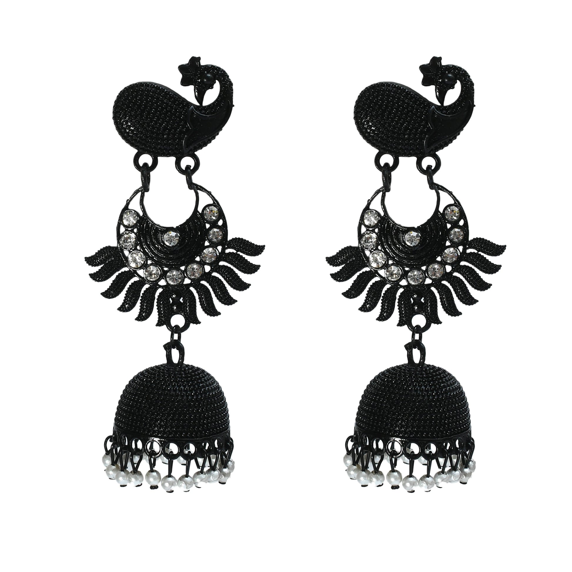 Mominos Fashion Johar Kamal Black Color Peacock Earrings Jhumka 