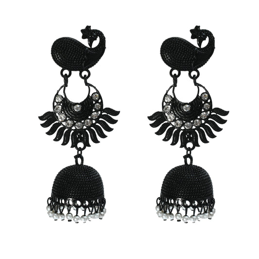 Mominos Fashion Johar Kamal Black Color Peacock Earrings Jhumka 
