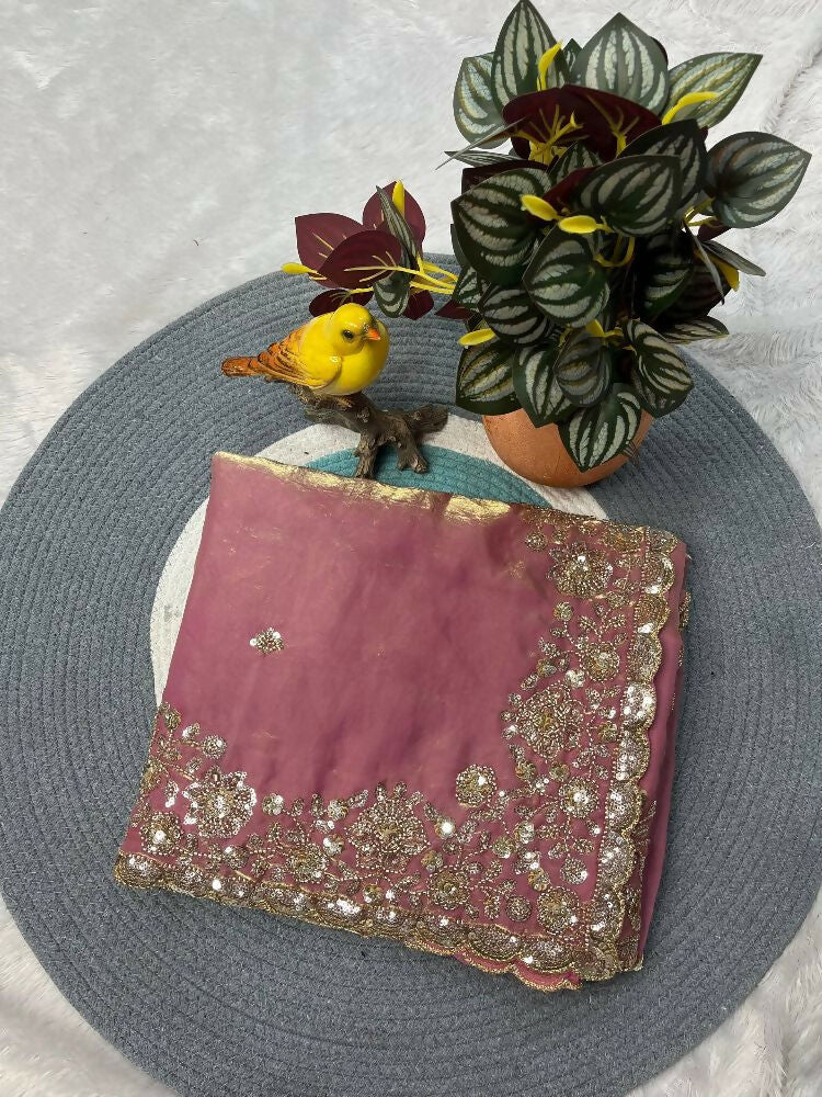 Joban Fashion Pink Fandy Satin Silk Party Wear Sarees