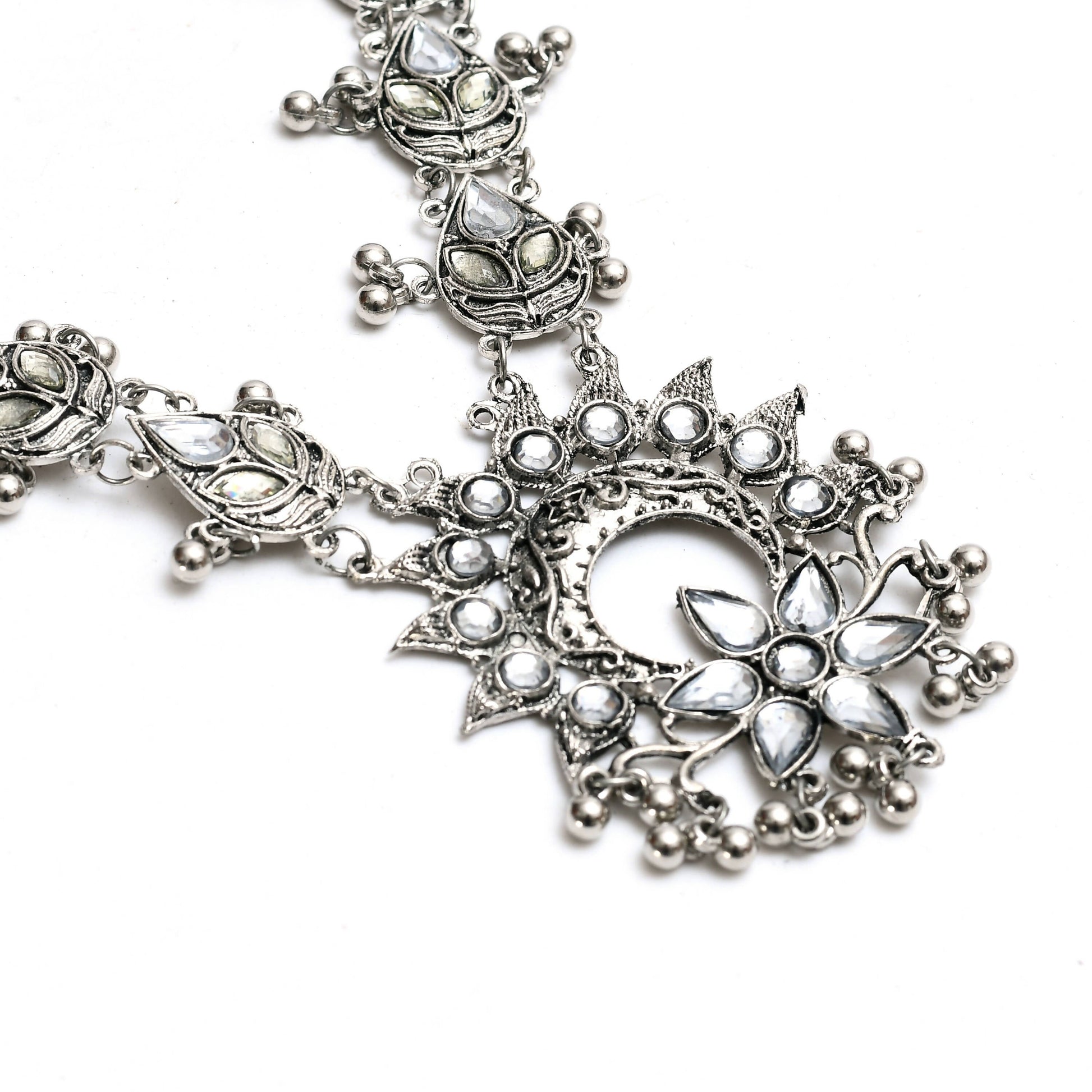 Mominos Fashion Johar Kamal Women Silver-Plated Brass Finish Rani Haar Statement Necklace - Grab2buy