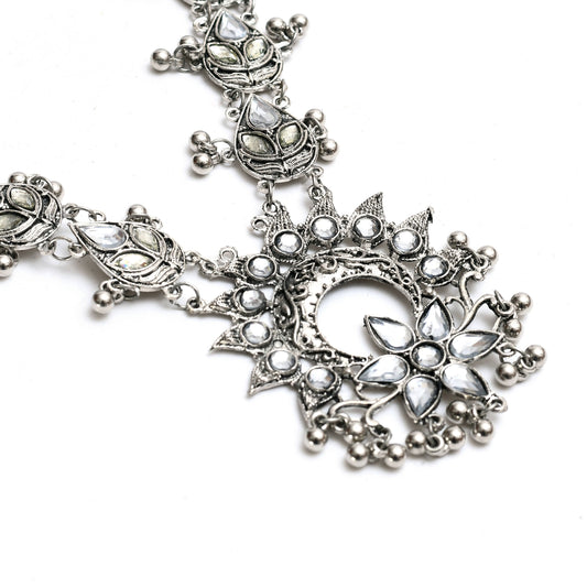 Mominos Fashion Johar Kamal Women Silver-Plated Brass Finish Rani Haar Statement Necklace - Grab2buy