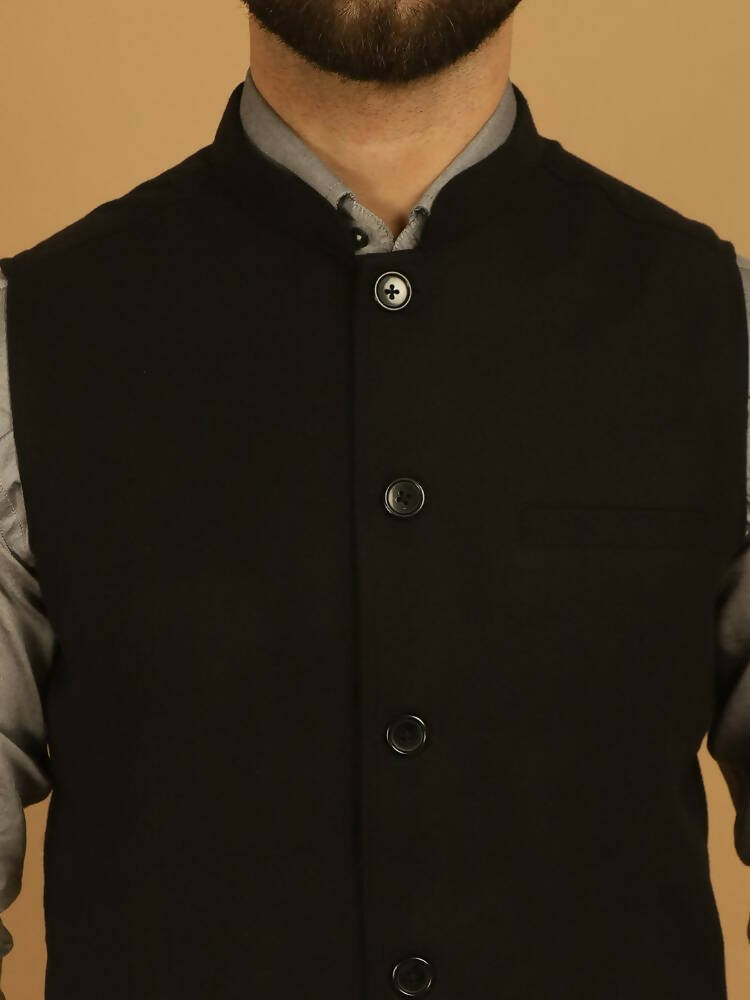 Even Apparels Pure Wool Nehru Jacket - Black 