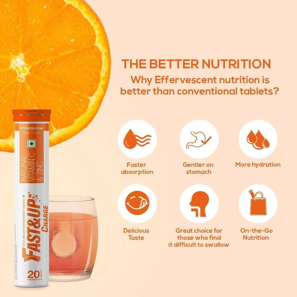 Fast&Up Charge Natural Vitamin C & Zinc Tablets - Orange Flavour 
