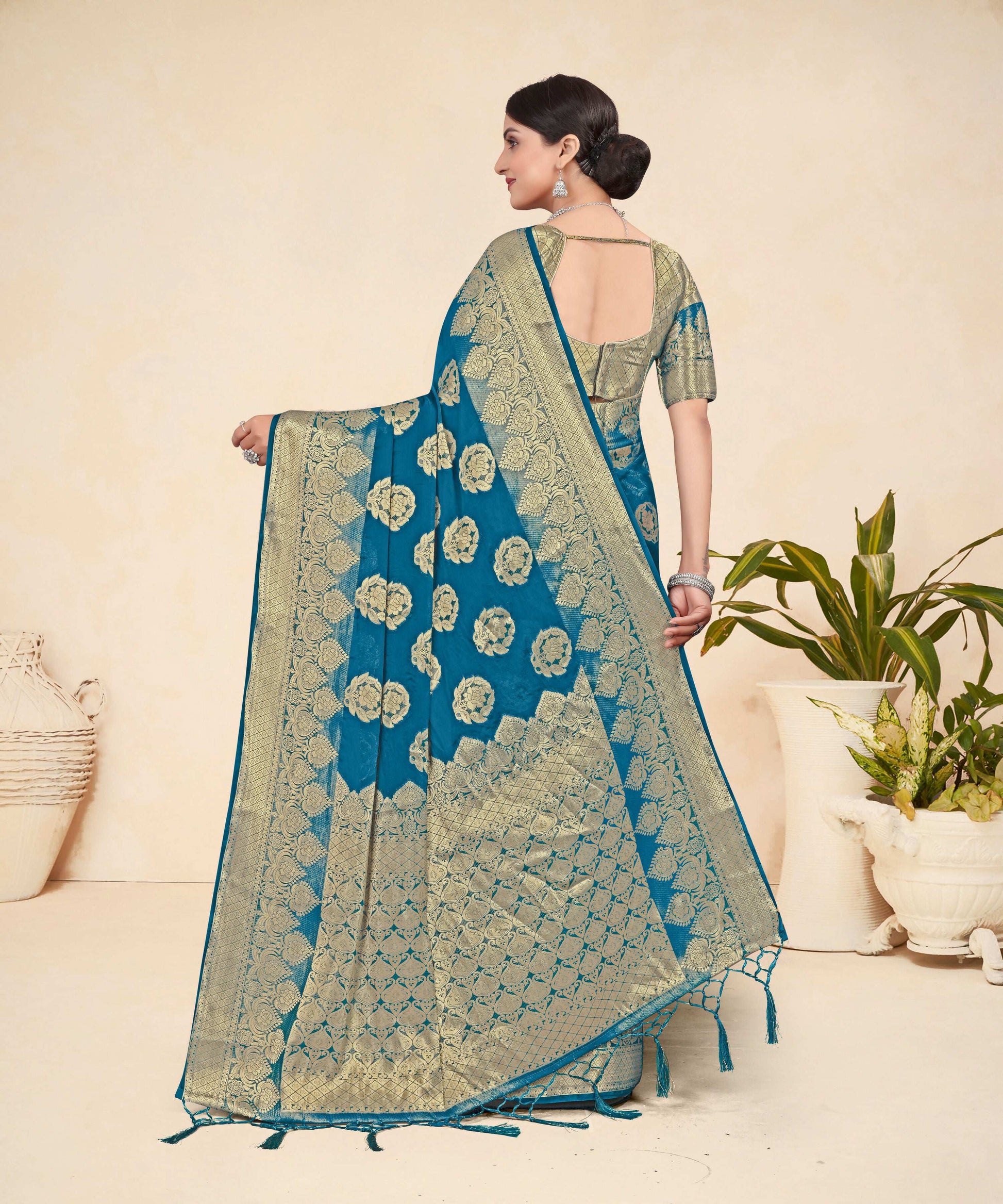 Teal Blue Viscose Weaving Designer Saree - Vandini