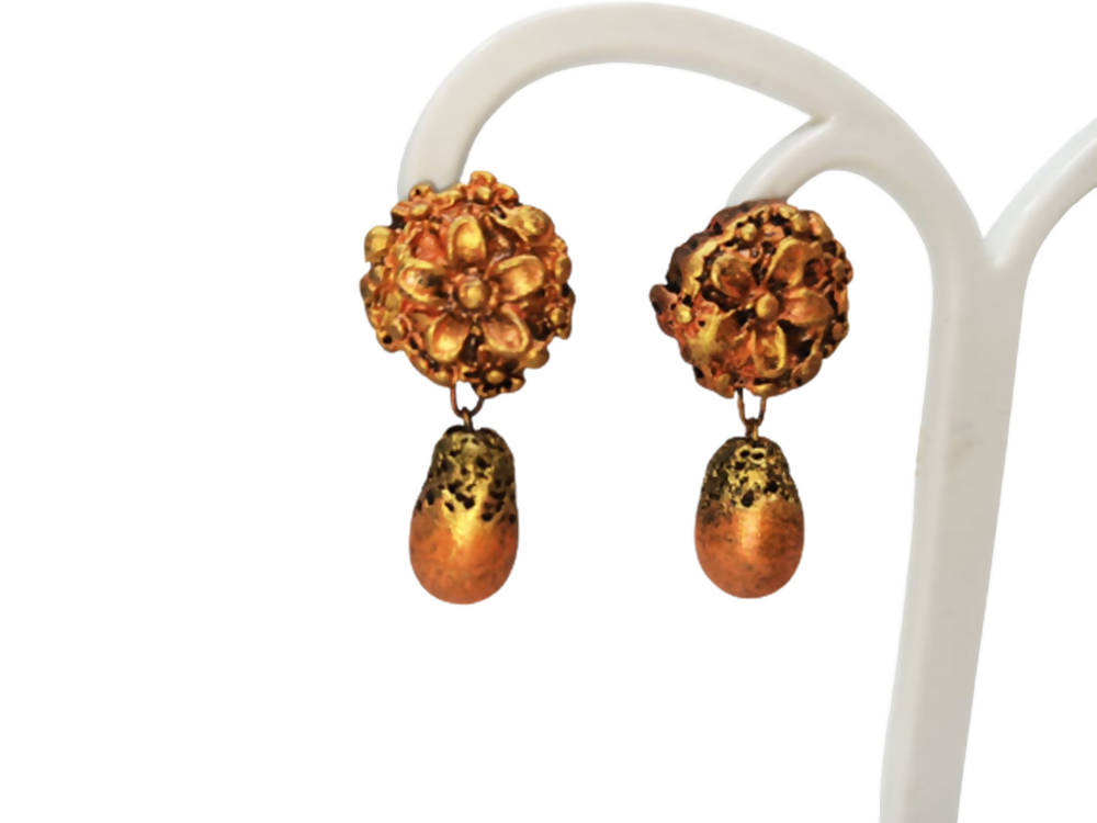 Terracotta Flower Stud With Waterdrop Earrings 