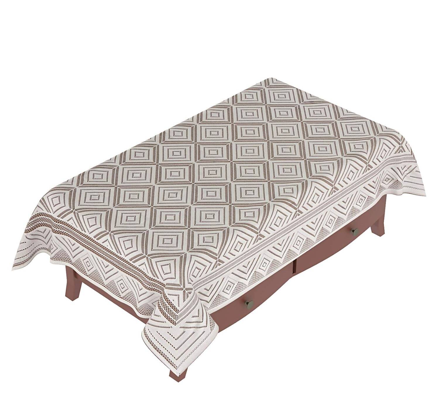 Yellow Weaves Cotton Geometric Designer Net Rectangular Center 4 Seater Table Cover - Off White  Grab2Buy Generic Grab2Buy
