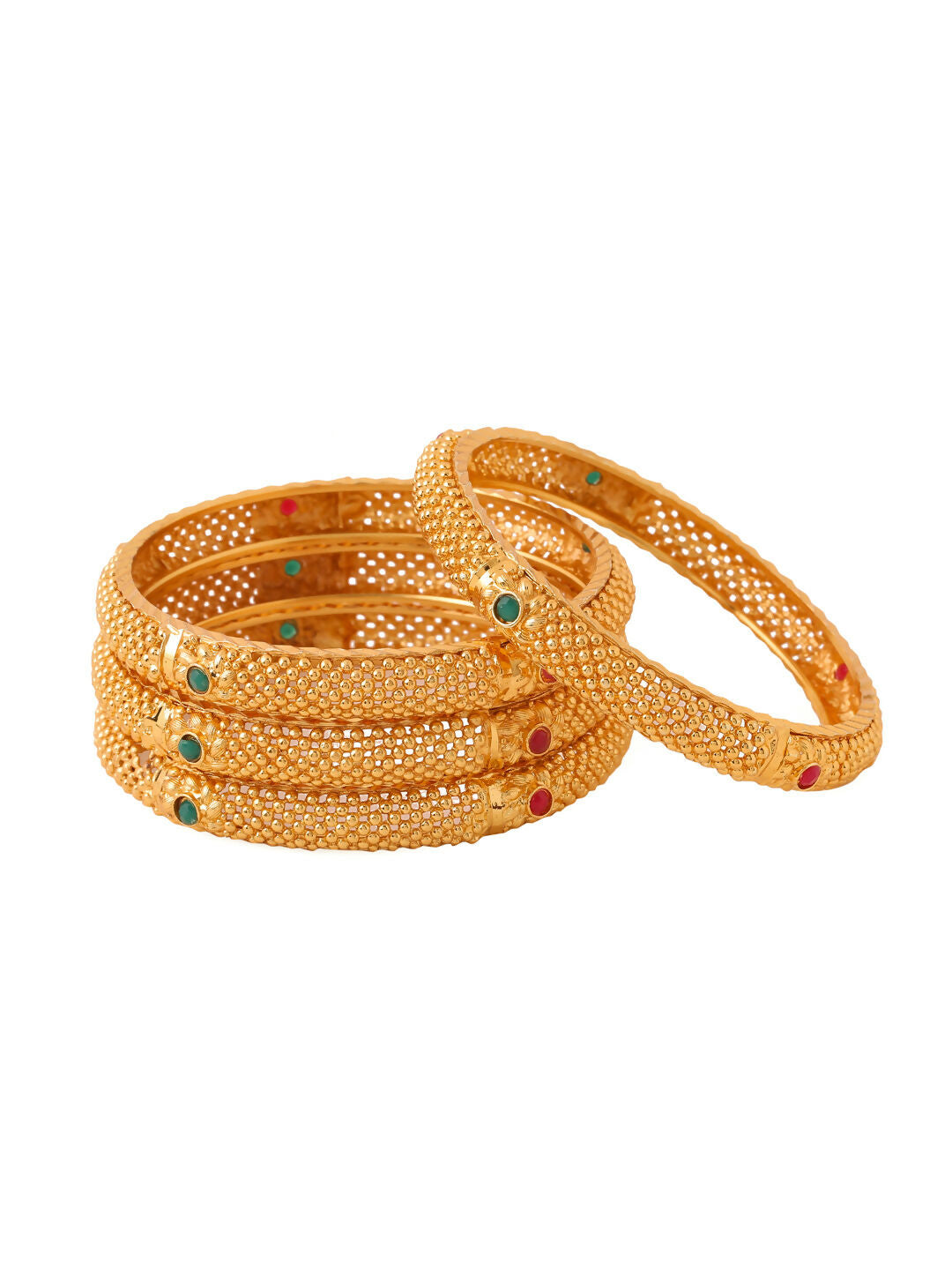 NVR Women's Set of 4 Gold-Polished Traditional Bangles