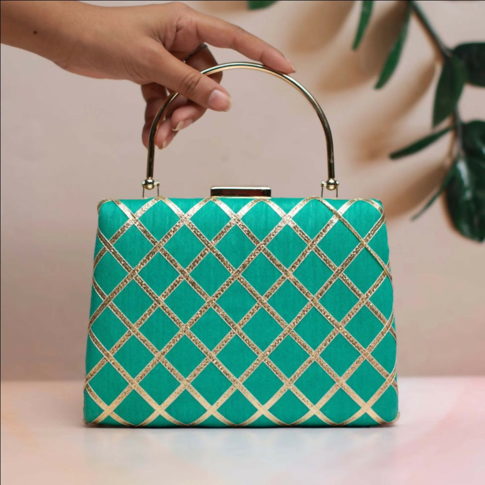 Joban Fashion Gota Patti Fabric Clutch - Green