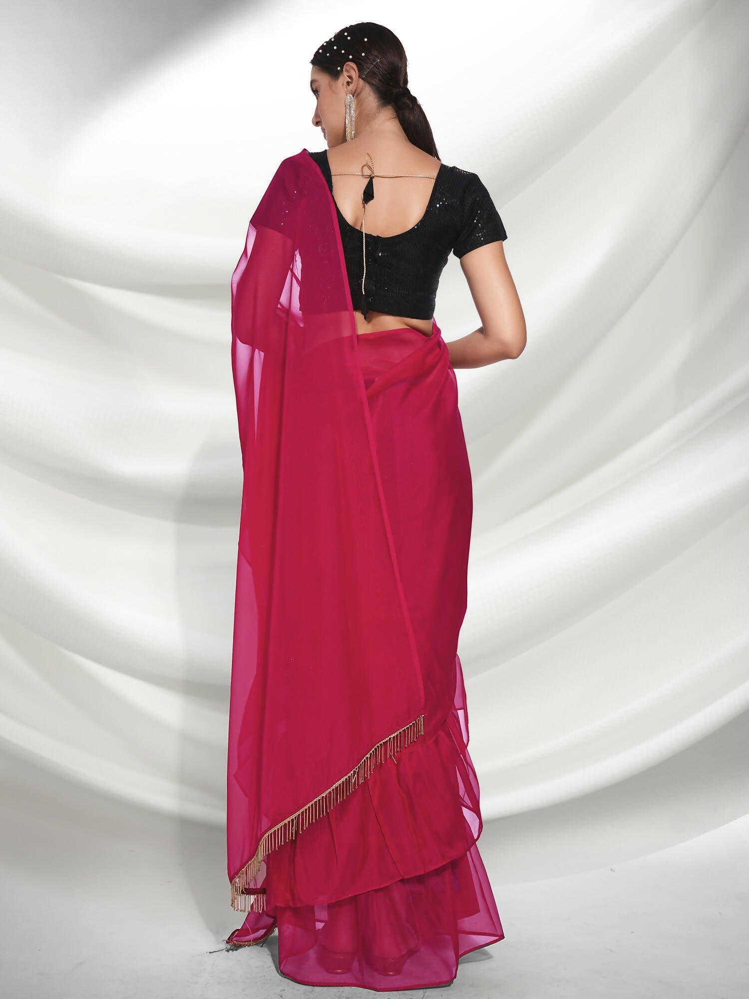 Pink Organza Solid Saree With Unstitched Blouse Piece - Shanaya