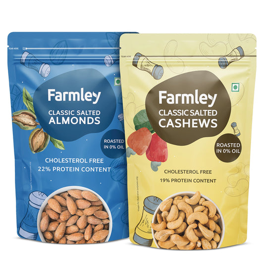 Farmley Roasted & Salted Cashews 200 g & Roasted Almonds 200 g