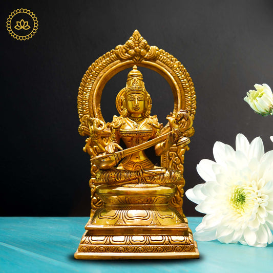 Brass Saraswati Devi Idol - Divine Source of Knowledge and Creativity - Grab2buy