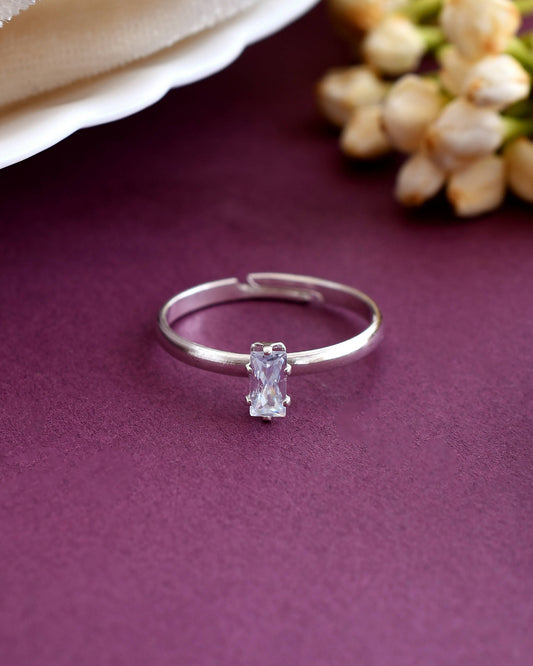 VOJ white CZ-detail Stainless Steel Cubic Zirconia Silver Plated adjustable finger Ring 
