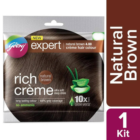 Godrej Expert Rich Creme Hair Colour - Natural Brown 4.00 (Pack of 4) 