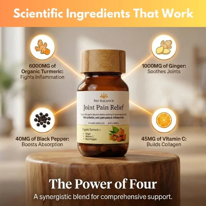 Joint Pain Relief -Organic Turmeric, Black Pepper, Ginger, Vitamin C 