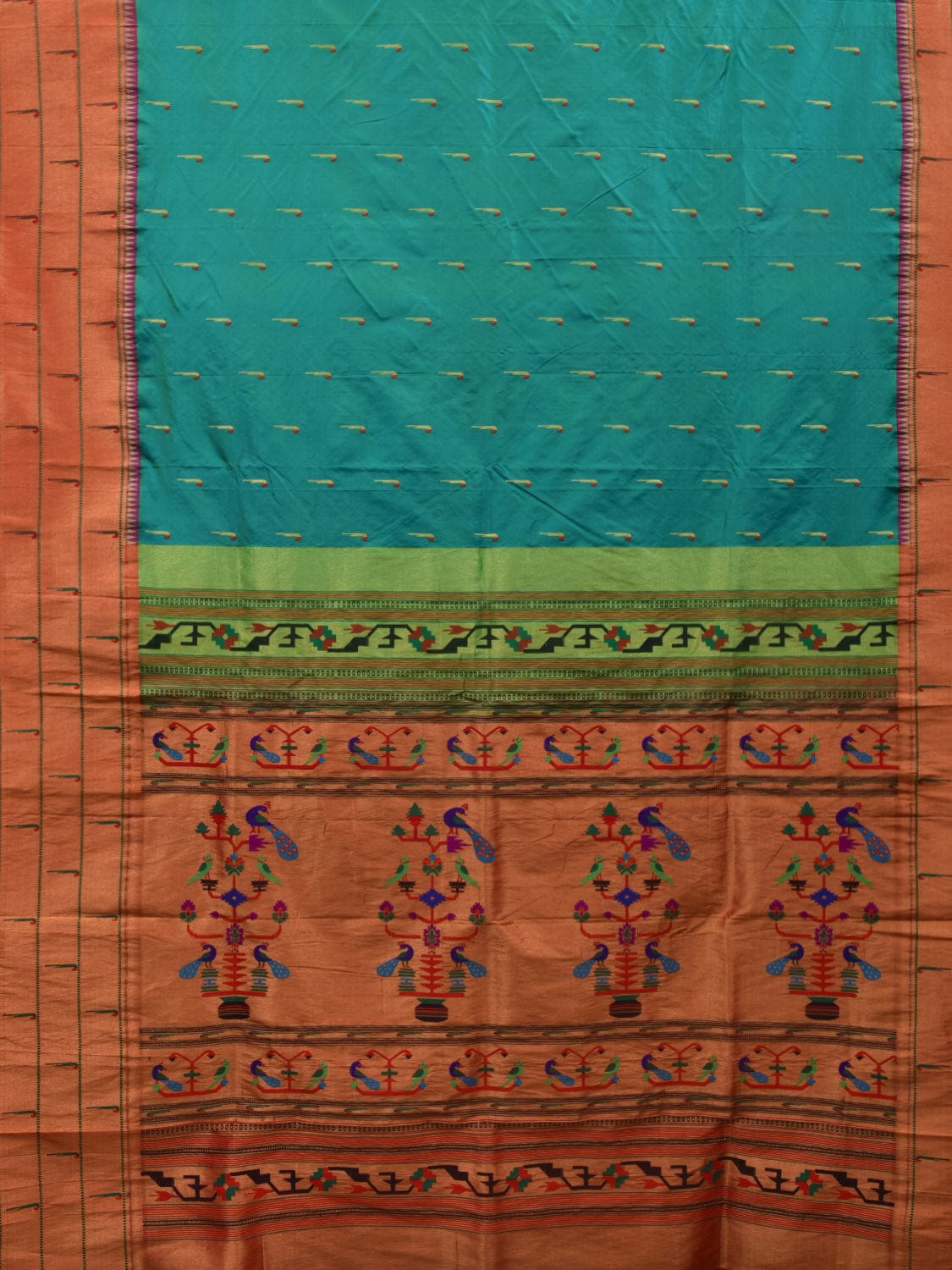 Sea Blue Paithani Silk Handloom Grab2Buy with Triple Muniya Border Design - Global Threads 