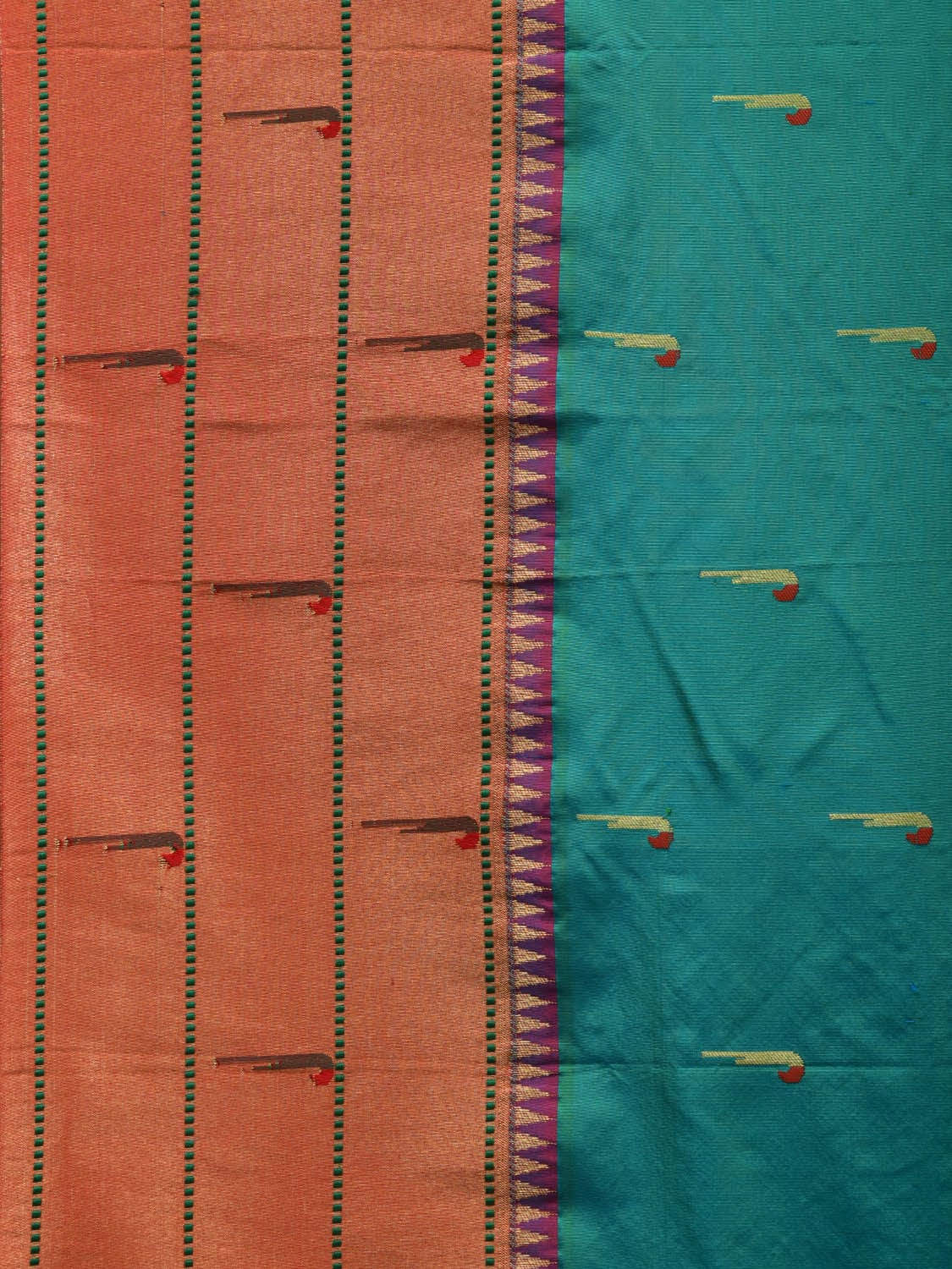Sea Blue Paithani Silk Handloom Grab2Buy with Triple Muniya Border Design - Global Threads 