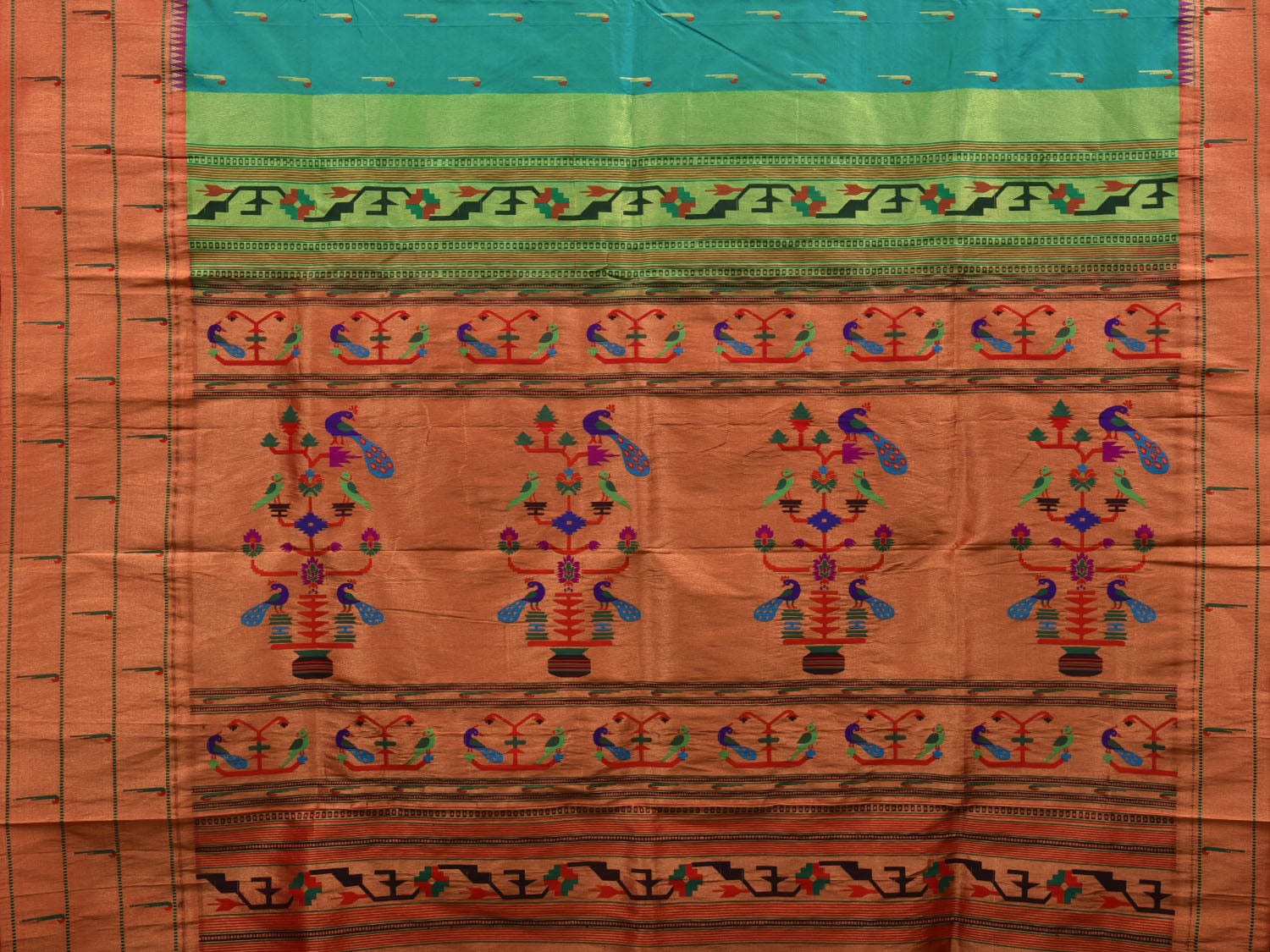 Sea Blue Paithani Silk Handloom Grab2Buy with Triple Muniya Border Design - Global Threads 