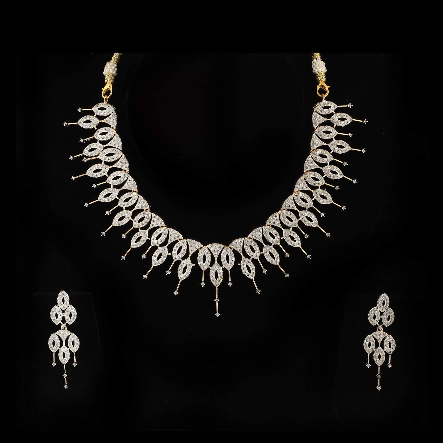 Rhodium-Plated Alloy Designer Ad Choker Necklace Set - The Pari | Swadesiicart