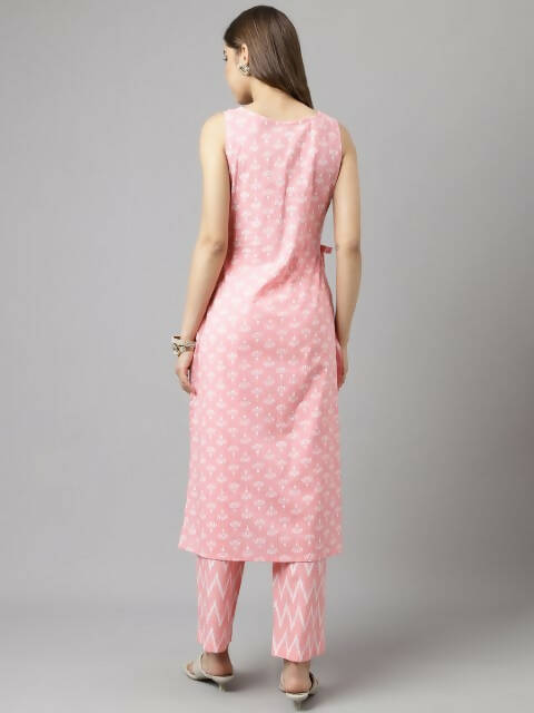FIORRA Women's Baby Pink Cotton A-Line Kurta Set 