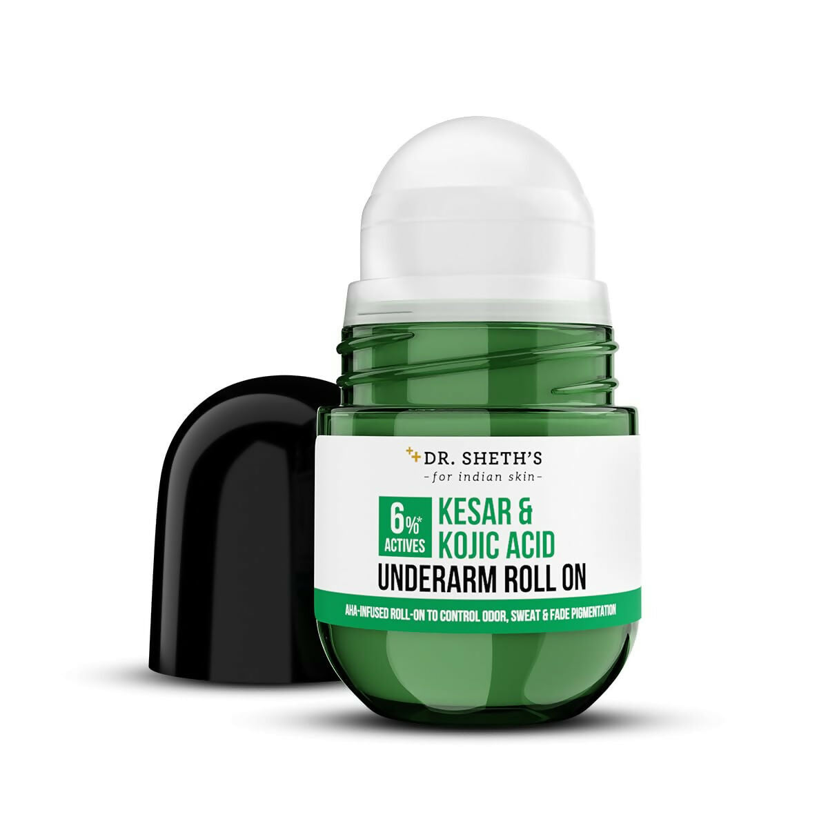 Dr. Sheth's Kesar & Kojic Acid Underarm Roll-on 6% Actives -AHA, Kojic Acid & Niacinamide, Controls Body Odor, Sweat & Fade Pigmentation 