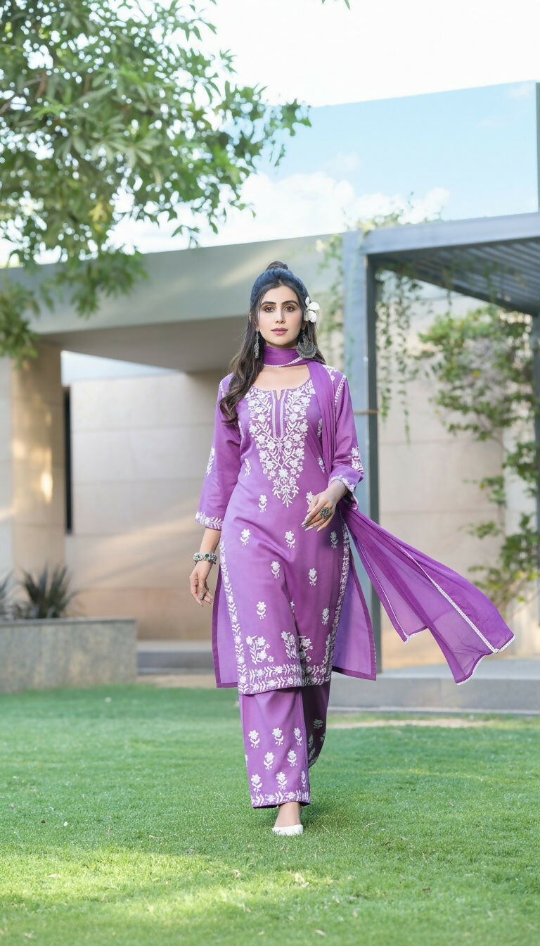 BulBul Meher Purple Rayon Kurta Set with Dupatta 