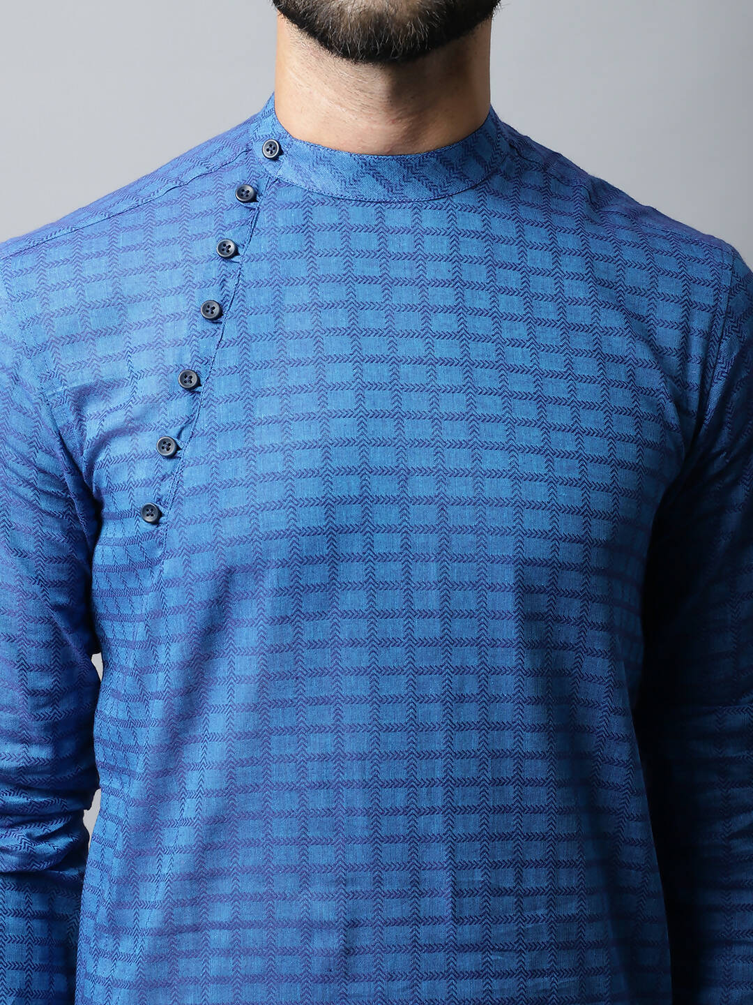 Even Apparels Blue Color Pure Cotton Men's Kurta With Band Collar (CHK1198) 