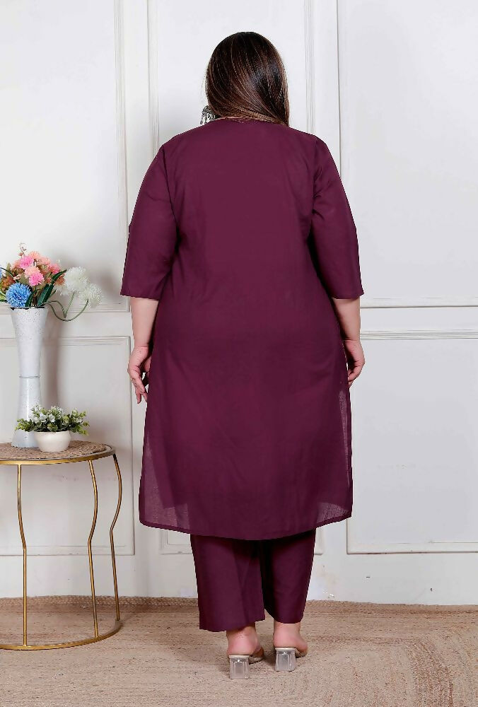 Miravan Womens Plus Size Wine Floral Kurta With Palazzo