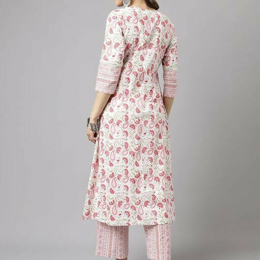FIORRA Women's White Cotton A-line Kurta with Palazzo 