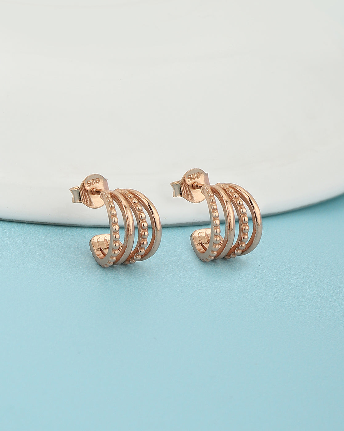 Rose Gold-Polished Cz Contemporary Hoop Earring For Women - Wahe Jewels Noz2Toz