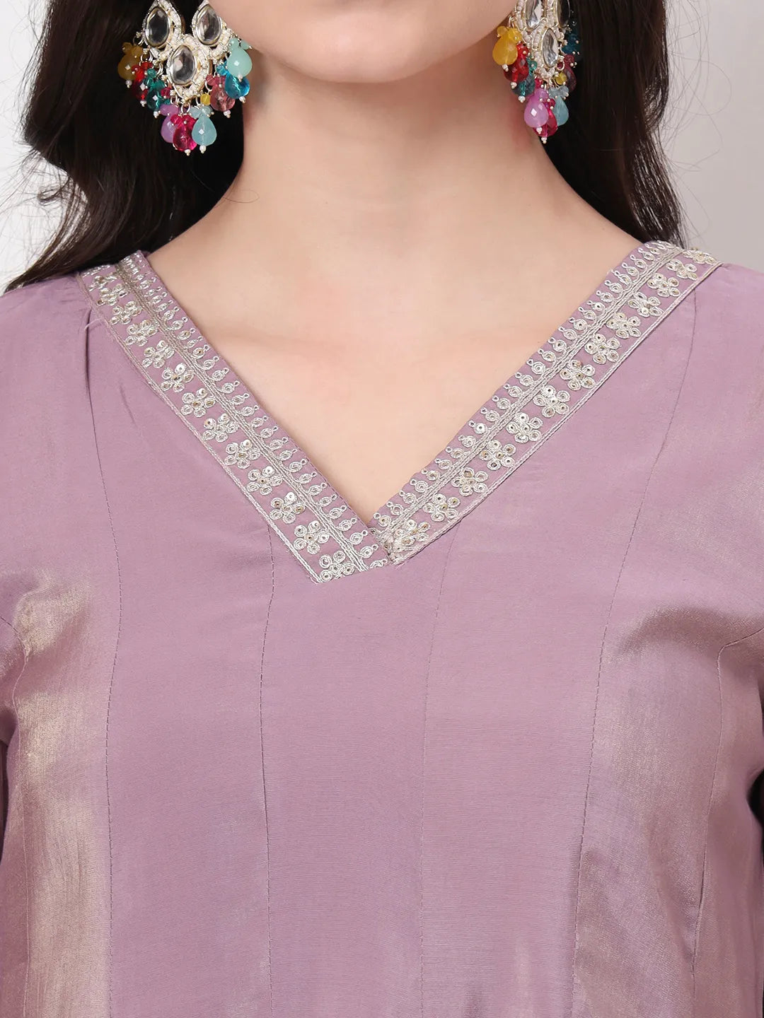Yufta Silk Purple Anarkali Kurta Dupatta Palazzo Set