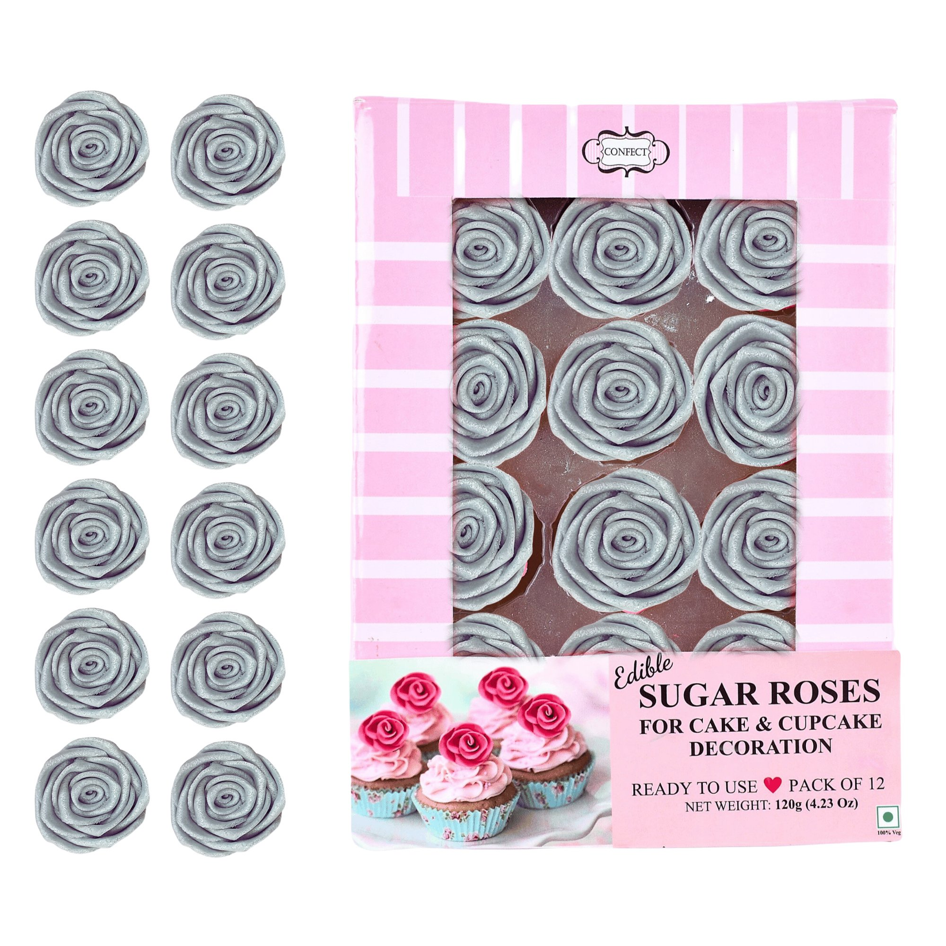 Confect Silver | Edible Metallic Sugar Roses Topper