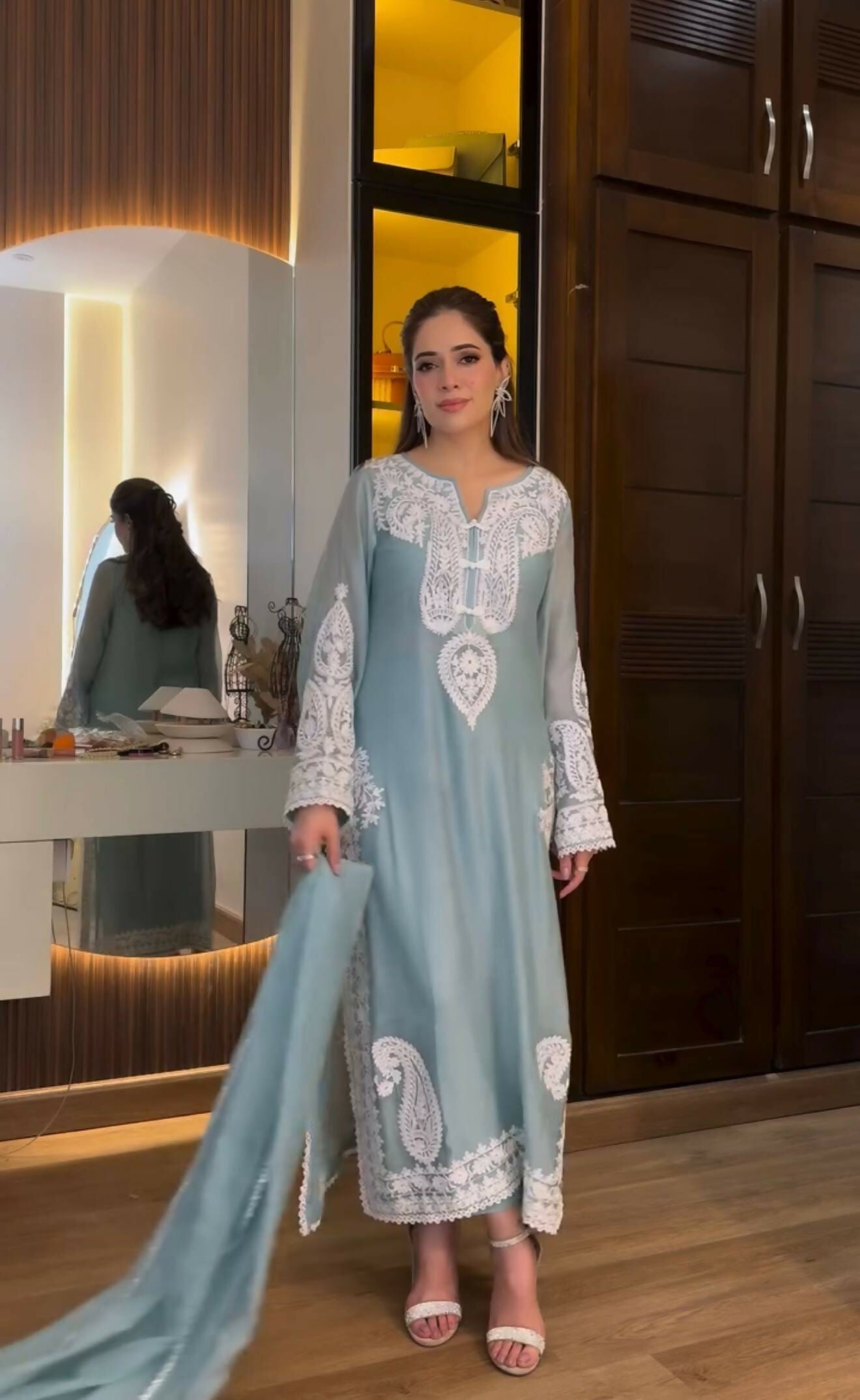 Teeya Creation Womenes New Trendy Heavy Embroidery Work KurtaTeeya Creation Womenes New Trendy Heavy Embroidery Work Kurta Plazzo Set - Blue Set - Blue