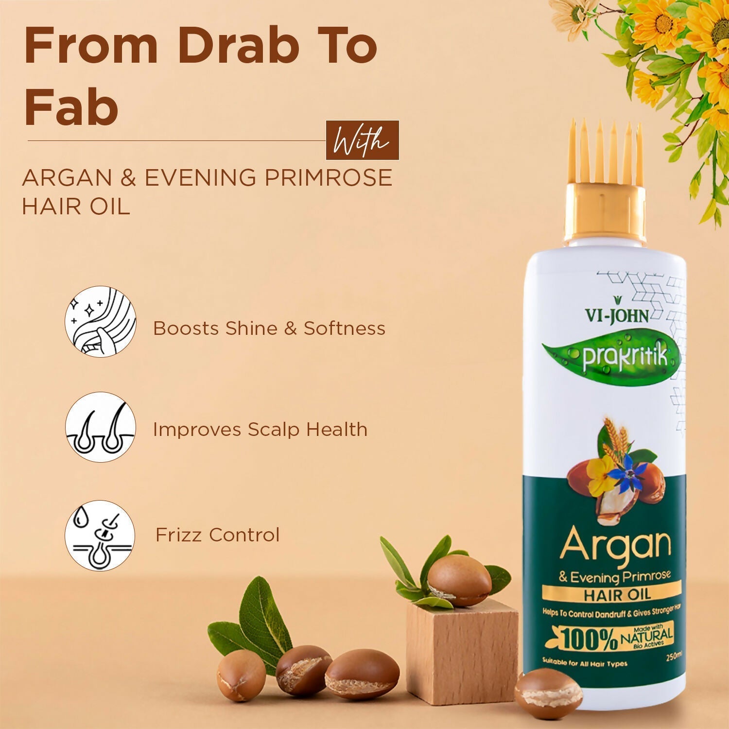 VI-JOHN Prakritik Argan & Evening Primrose Hair oil, Helps to Control Dandruff,100% Bio Actives Hair Oil  Grab2Buy VI-JOHN Grab2Buy