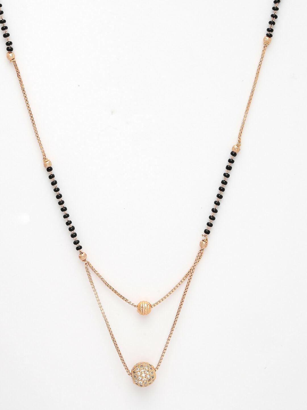 NVR Women's Rose Gold CZ Stone-Studded & Beaded Layered Mangalsutra 