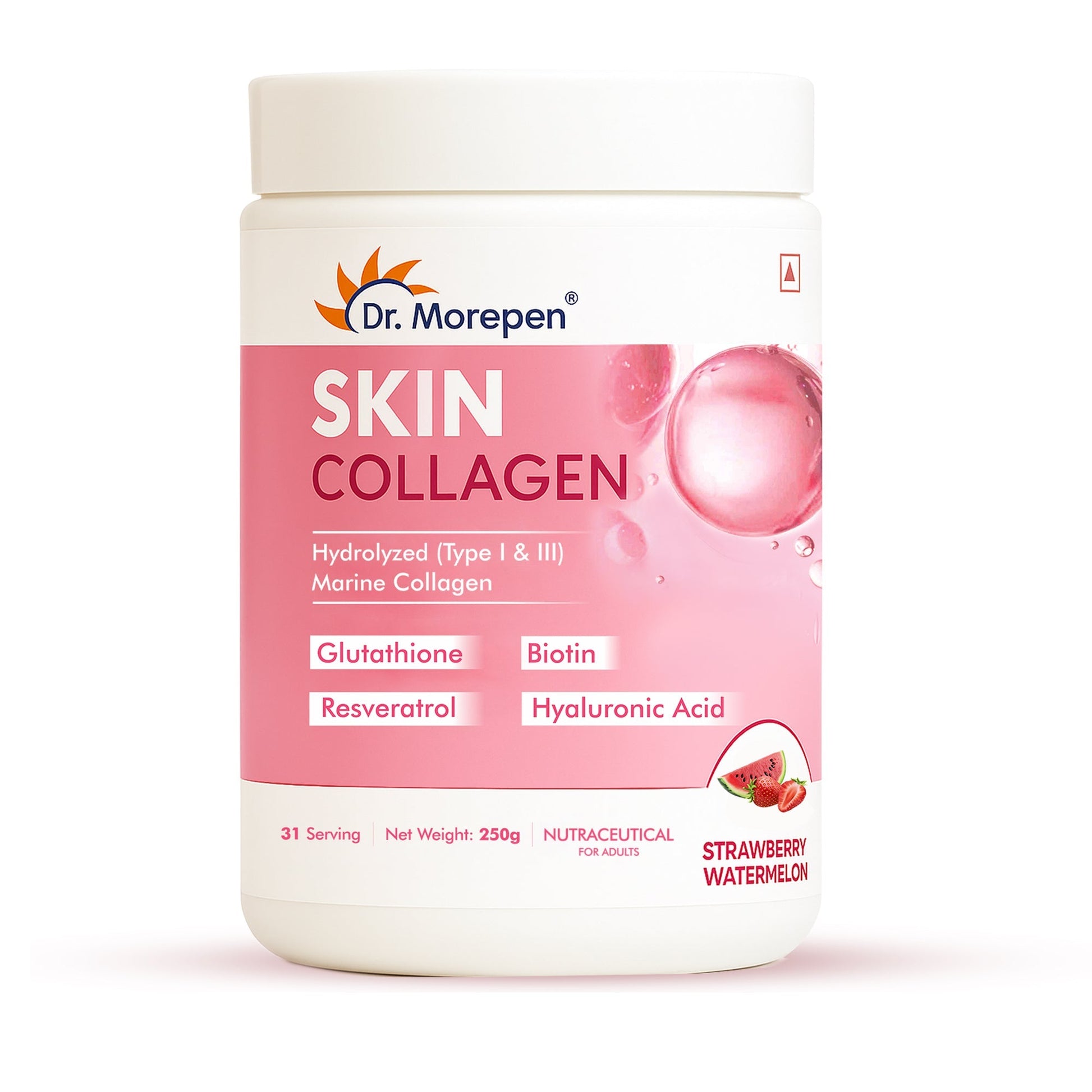 Dr. Morepen Skin Collagen Protein Powder With Hyaluronic Acid, Vitamin C, Sesbania & Biotin - Pineapple Flavour 