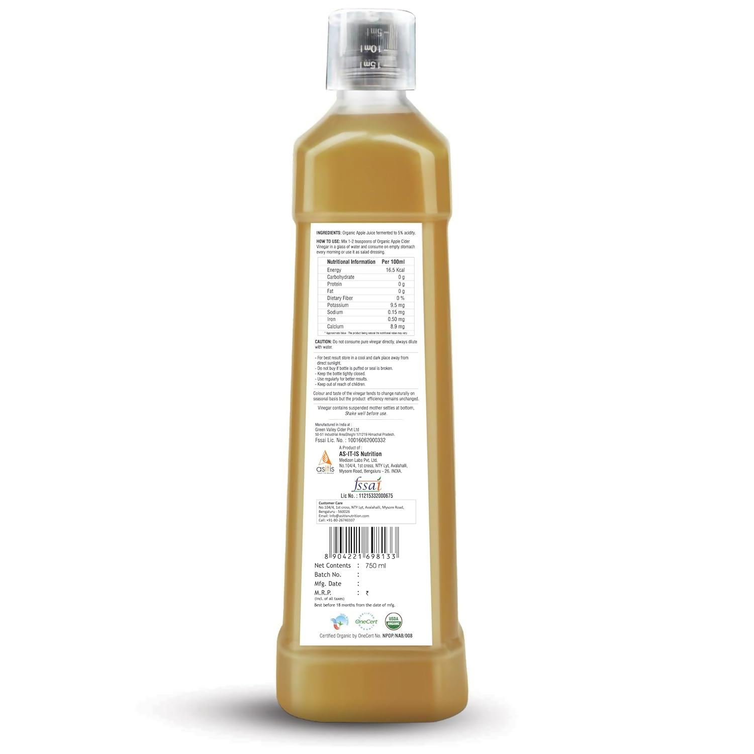 AS-IT-IS Nutrition Raw Apple Cider Vinegar with Mother 