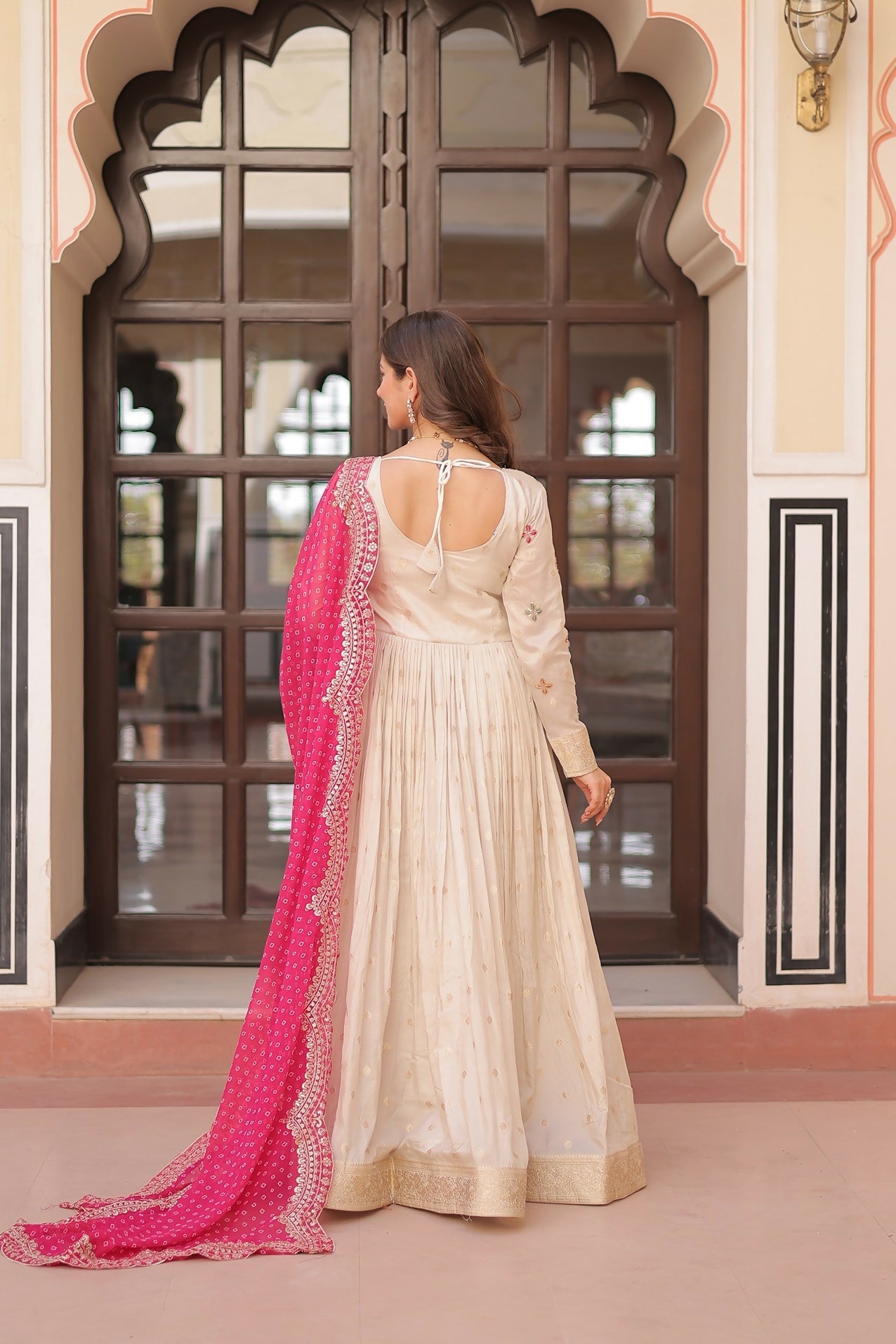 Joban Fashion Pink Jacquard Sequence Embroidery Work Kurta Set