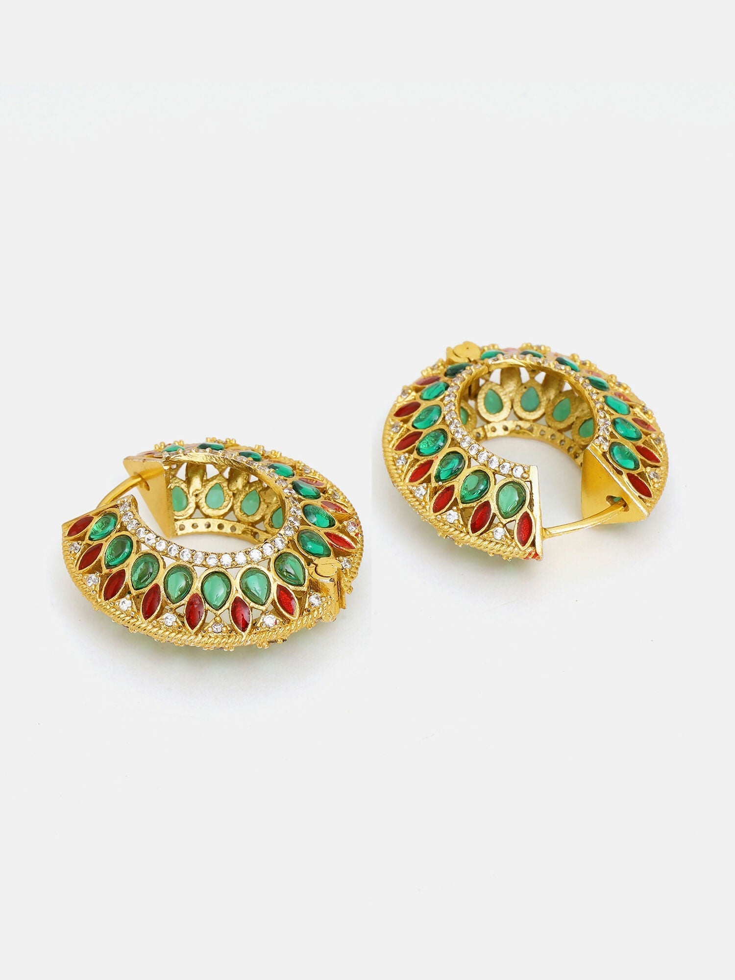 Ruby Raang Gold Polished Multi-Color Kundan Loops | Swadesiicart