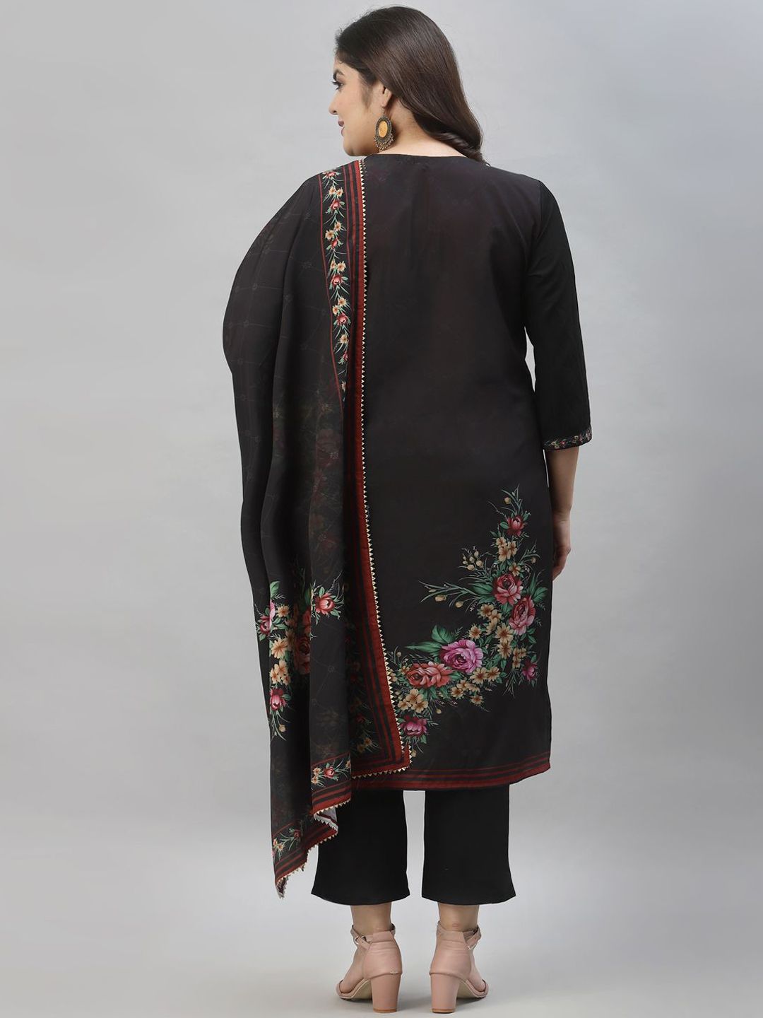 Sztori Plus Size Floral Printed Regular Straight Kurta with Palazzos & With Dupatta