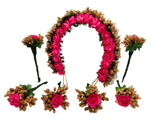 Pink Hair Gajra With Brooches