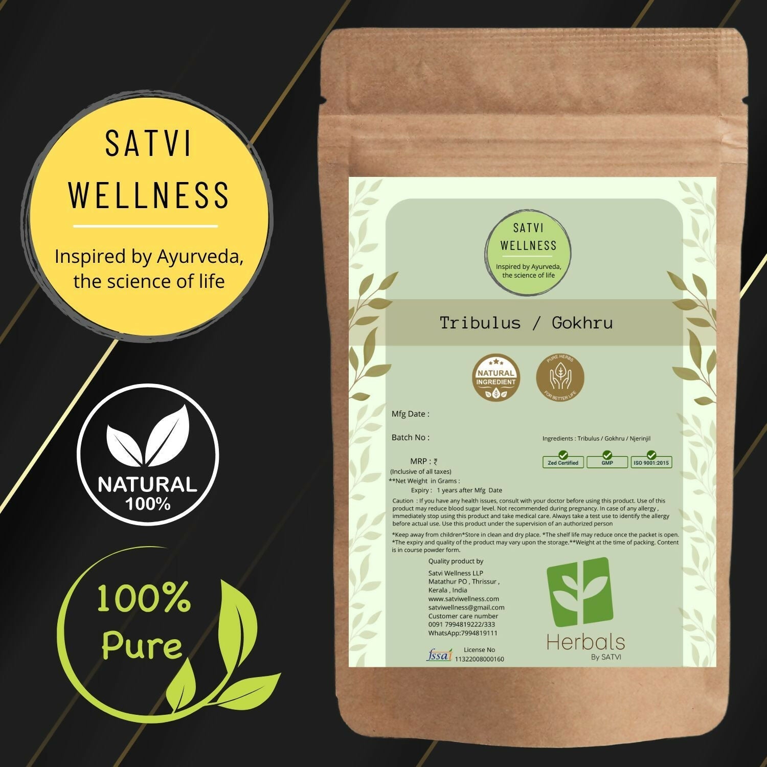 Satvi Wellness Tribulus Chopped | Njerinjil | Gokhru Powder 