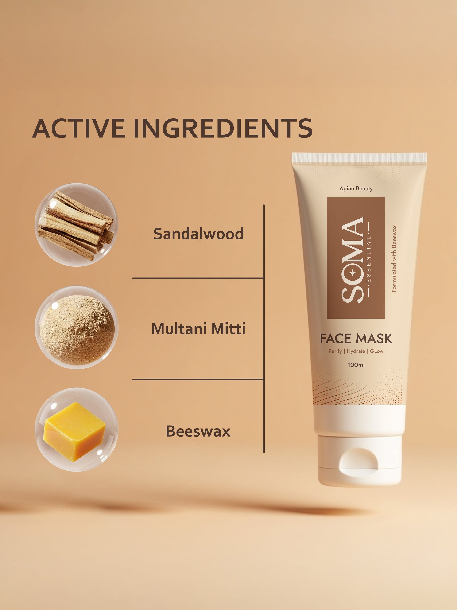 Soma Essential Apian Dtan Glow Mask, 2% Licorice And Beeswax